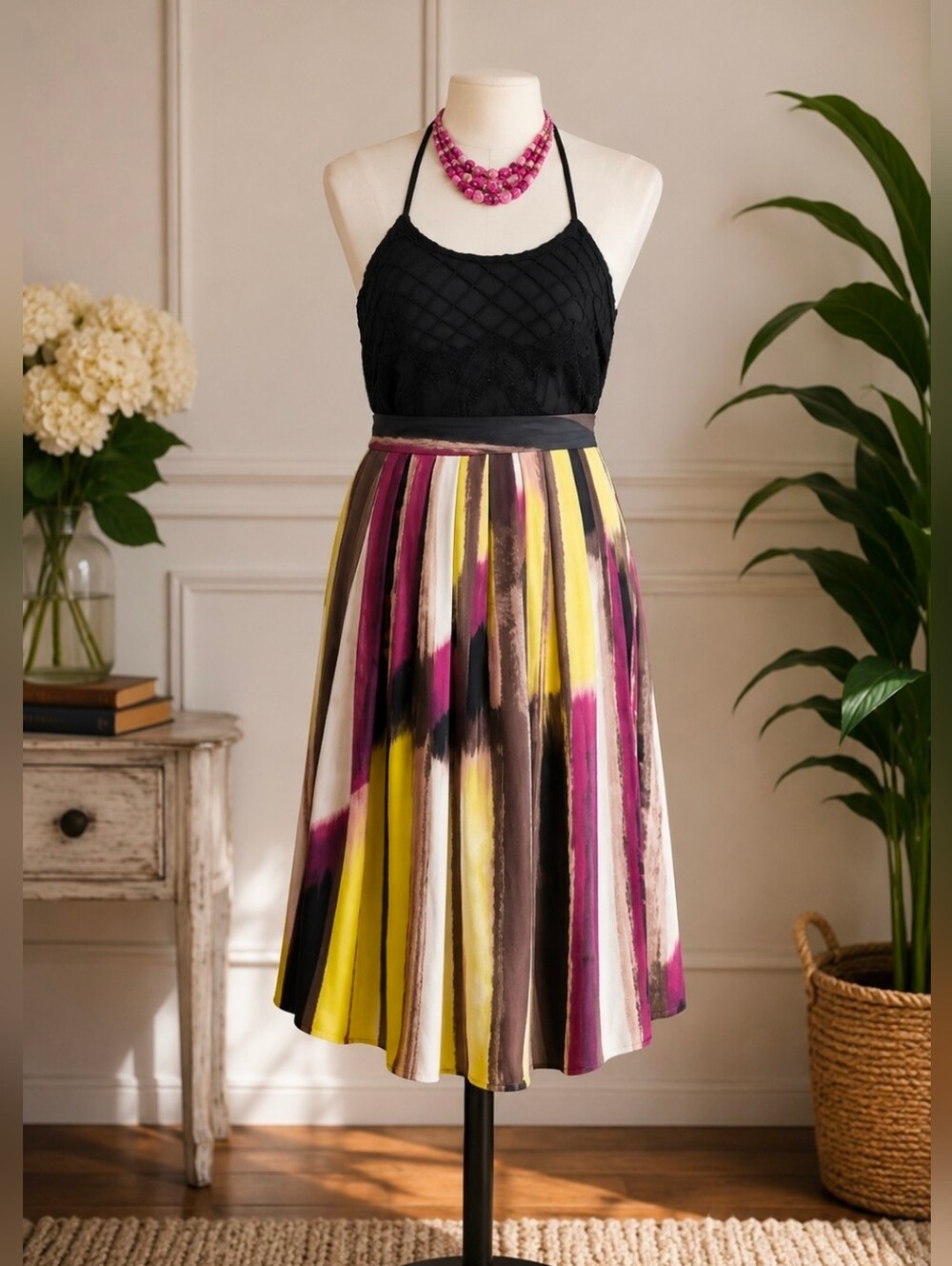 Kenneth Cole Abstract Watercolor Pleated Midi Skirt Plus Size 1X